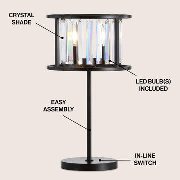 Bevin 21.5" Metal/Crystal LED Table Lamp - JONATHAN Y